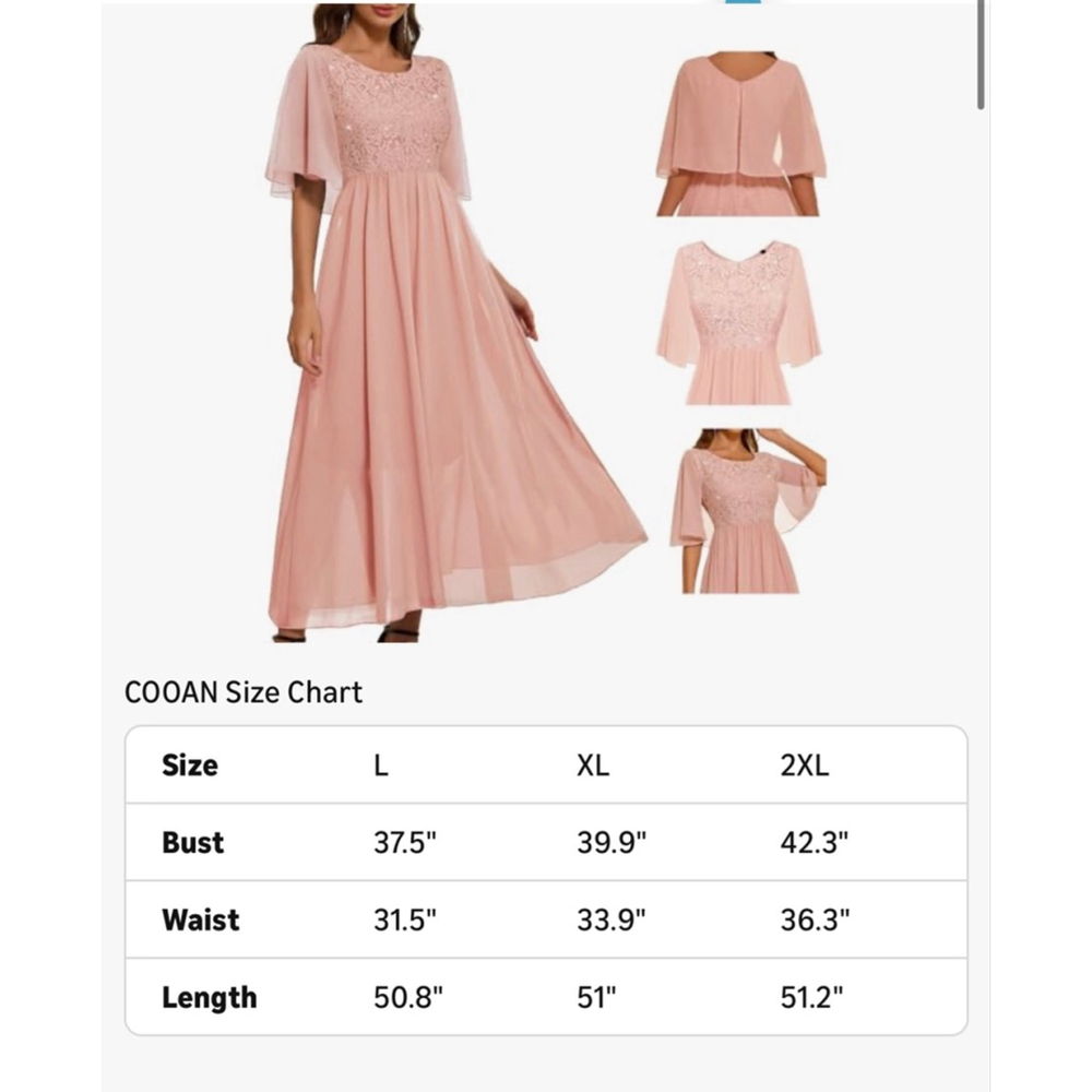 NEW Pink Wedding Guest Cocktail Formal Cape Ruffle Long Maxi Dress XL - Picture 3 of 9
